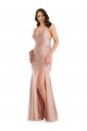 Outlet Rose poussiéreux Sirène Col V Satiné Soyeux Longue Formelles Robes demoiselle d'honneur / Robes de soirée / Robes de bal