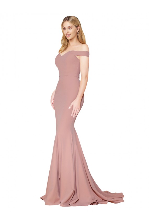 Outlet Rose poussiéreux Sirène Épaule Dénudée Balayage train Crêpe Stretch Longue Formelles Robes demoiselle d'honneur / Robes de soirée / Robes de bal