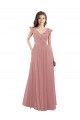 Outlet Rose poussiéreux Trapèze Col V Mousseline Longue Robes demoiselle d'honneur