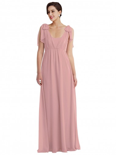 Outlet Rose poussiéreux Trapèze Licou Mousseline Longue Robes demoiselle d'honneur