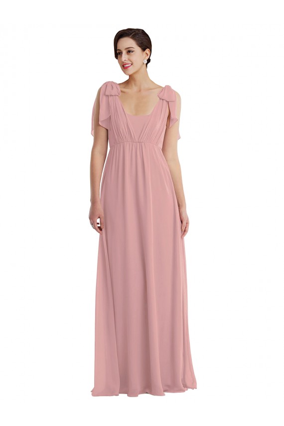 Outlet Rose poussiéreux Trapèze Licou Mousseline Longue Robes demoiselle d'honneur