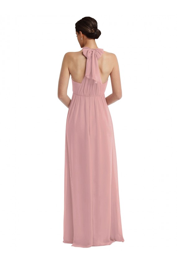 Outlet Rose poussiéreux Trapèze Licou Mousseline Longue Robes demoiselle d'honneur