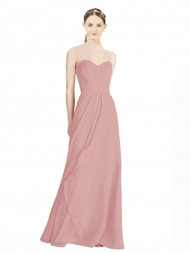 Outlet Rose poussiéreux Trapèze Mousseline Longue Robes demoiselle d'honneur