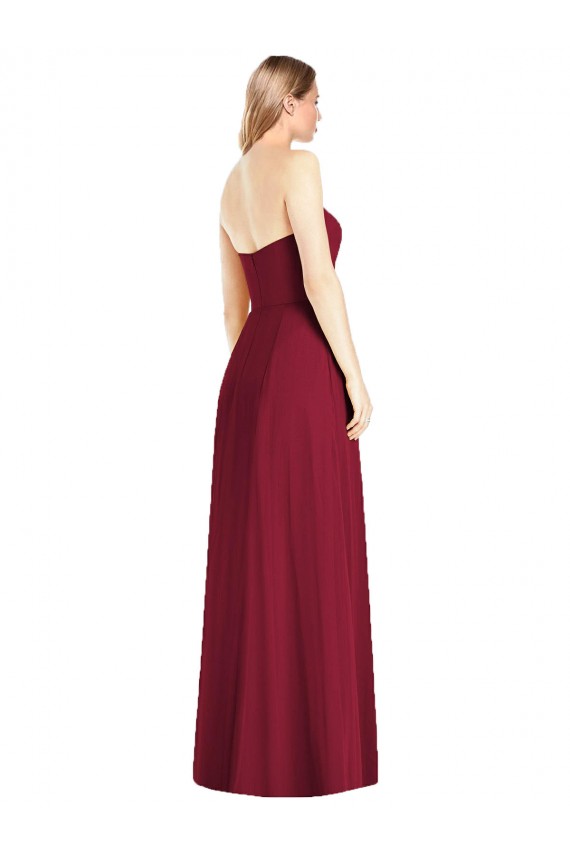 Outlet Rose vif Trompette Col V Sans bretelle Mousseline Longue Robes demoiselle d'honneur
