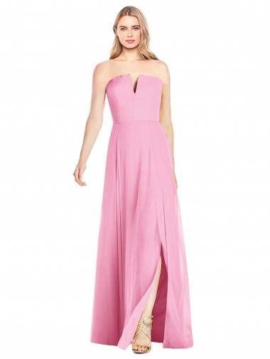 Outlet Rose vif Trompette Col V Sans bretelle Mousseline Longue Robes demoiselle d'honneur
