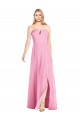 Outlet Rose vif Trompette Col V Sans bretelle Mousseline Longue Robes demoiselle d'honneur