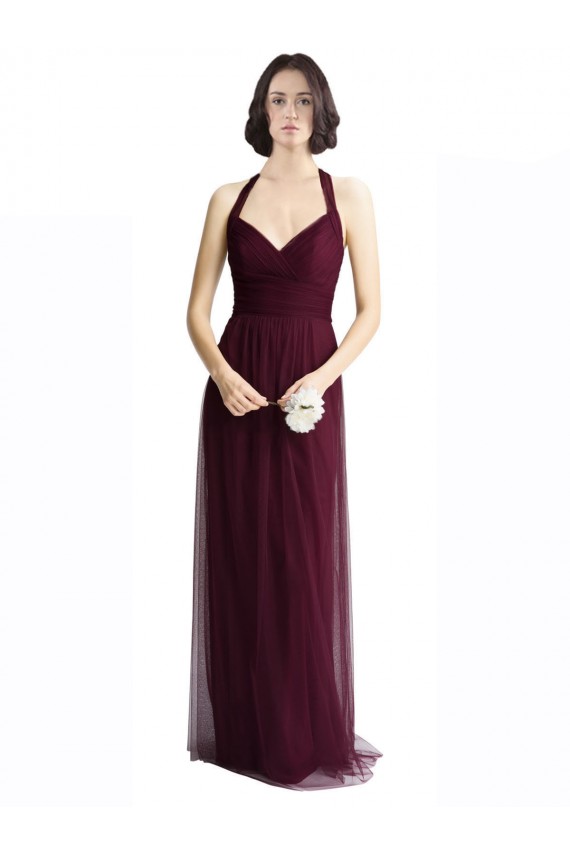Outlet Rouge 74 Trapèze Licou Col V Tulle Longue Robes demoiselle d'honneur