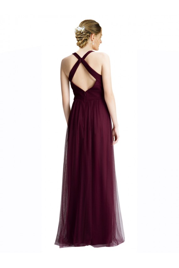 Outlet Rouge 74 Trapèze Licou Col V Tulle Longue Robes demoiselle d'honneur
