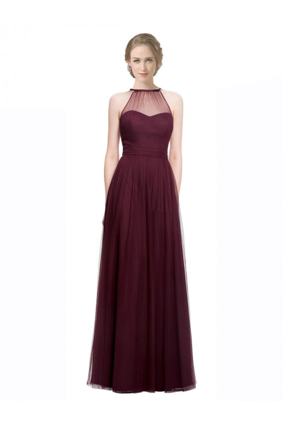 Outlet Rouge 74 Trapèze Licou Illusion Tulle Longue Robes demoiselle d'honneur