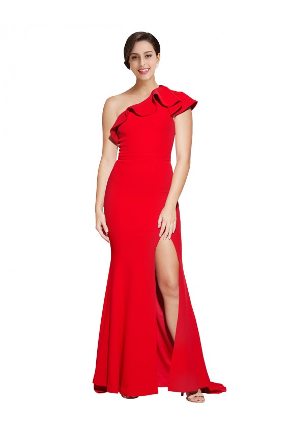 Outlet Rouge Fourreau Balayage train Crêpe Stretch Longue Robes demoiselle d'honneur / Robes de bal