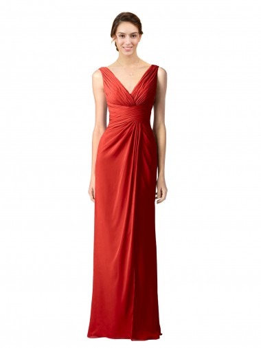 Outlet Rouge Fourreau Col V Mousseline Longue Robes demoiselle d'honneur