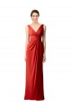 Outlet Rouge Fourreau Col V Mousseline Longue Robes demoiselle d'honneur