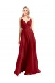 Outlet Rouge Trapèze Bretelles spaghetti Col V Mousseline Longue Robes demoiselle d'honneur