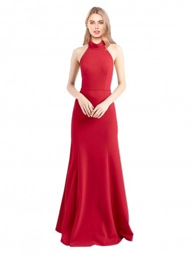 Outlet Rouge Trapèze Licou Col Haut Crêpe Stretch Longue Formelles Robes demoiselle d'honneur / Robes de soirée / Robes de bal