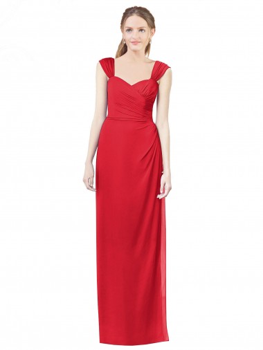 Outlet Rouge Trapèze Mousseline Longue Robes demoiselle d'honneur