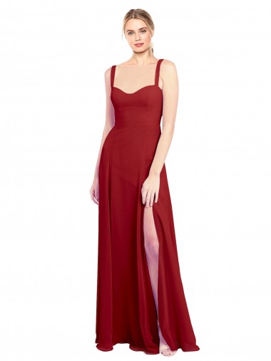 Outlet Rouge Trapèze Mousseline Longue Robes demoiselle d'honneur