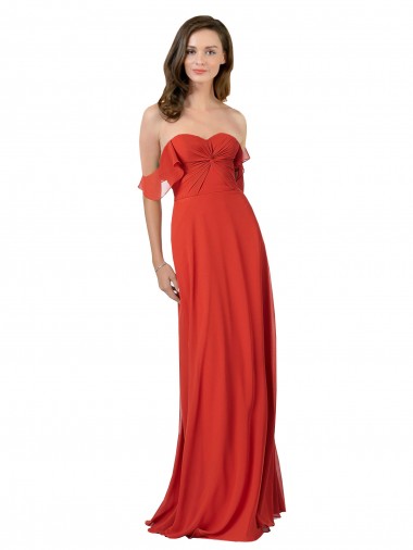 Outlet Rouge Trapèze Sans bretelle Mousseline Longue Robes demoiselle d'honneur