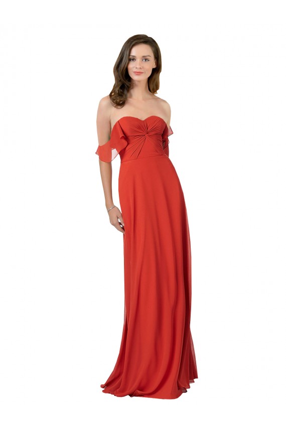 Outlet Rouge Trapèze Sans bretelle Mousseline Longue Robes demoiselle d'honneur