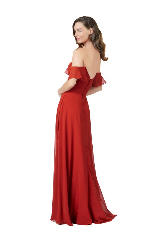 Outlet Rouge Trapèze Sans bretelle Mousseline Longue Robes demoiselle d'honneur