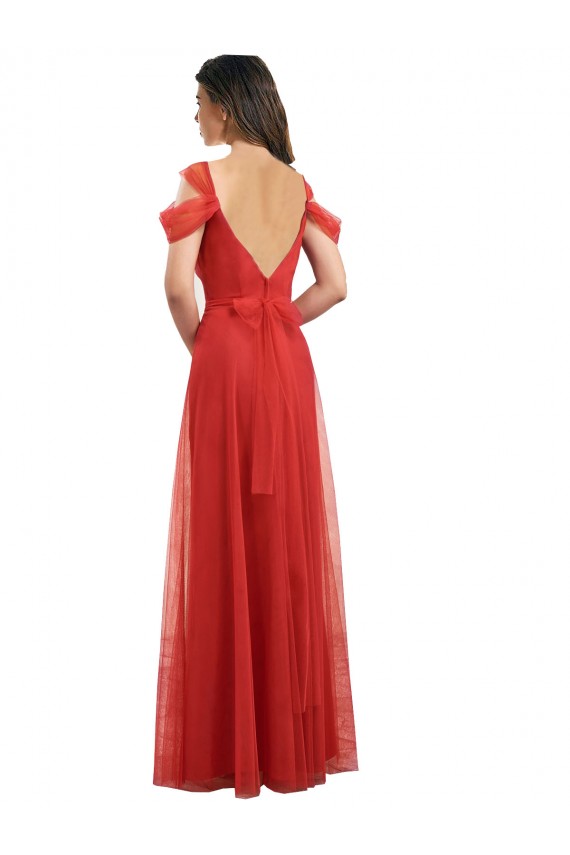 Outlet Rouge Trapèze Tulle Longue Robes demoiselle d'honneur