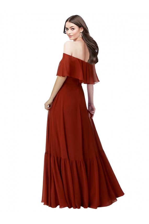 Outlet Rouge Trapèze Épaule Dénudée Mousseline Longue Robes demoiselle d'honneur