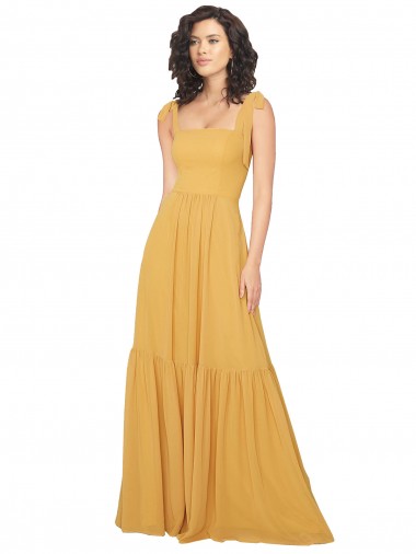 Outlet Safran Trapèze Col Carré Mousseline Longue Robes demoiselle d'honneur