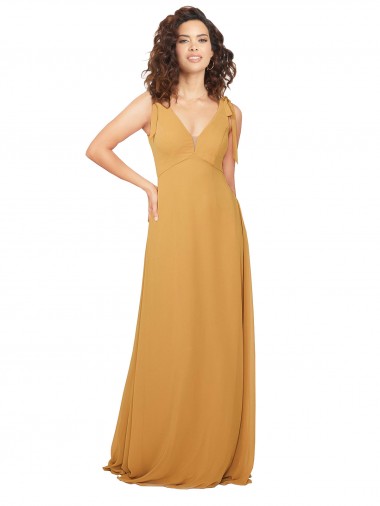 Outlet Safran Trapèze Col V Mousseline Longue Robes demoiselle d'honneur