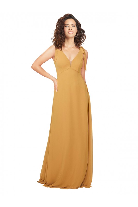 Outlet Safran Trapèze Col V Mousseline Longue Robes demoiselle d'honneur