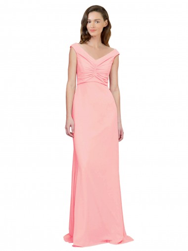 Outlet Saumon Trapèze Col V Mousseline Longue Robes demoiselle d'honneur