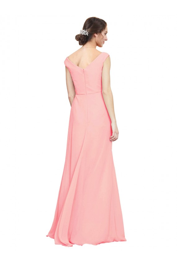 Outlet Saumon Trapèze Col V Mousseline Longue Robes demoiselle d'honneur