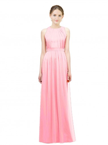 Outlet Saumon Trapèze Licou Mousseline Longue Robes demoiselle d'honneur