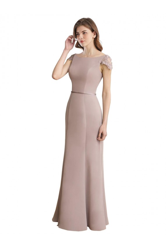 Outlet Sirène Scoop Col Haut Mousseline Dentelle Longue Robes demoiselle d'honneur