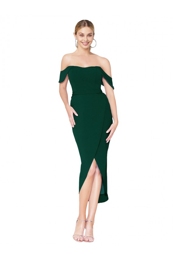Outlet Sirène Épaule Dénudée Col Haut Crêpe Stretch Courte Asymétrique Robes demoiselle d'honneur / Robes de soirée / Robes de cocktail
