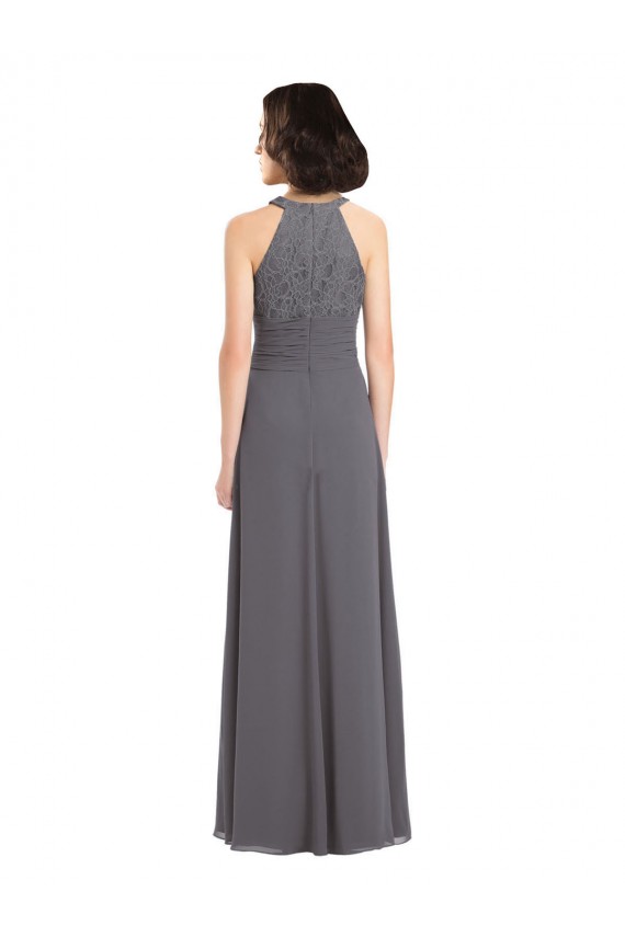 Outlet Stormy Silver Trapèze Licou Mousseline Dentelle Longue Robes demoiselle d'honneur