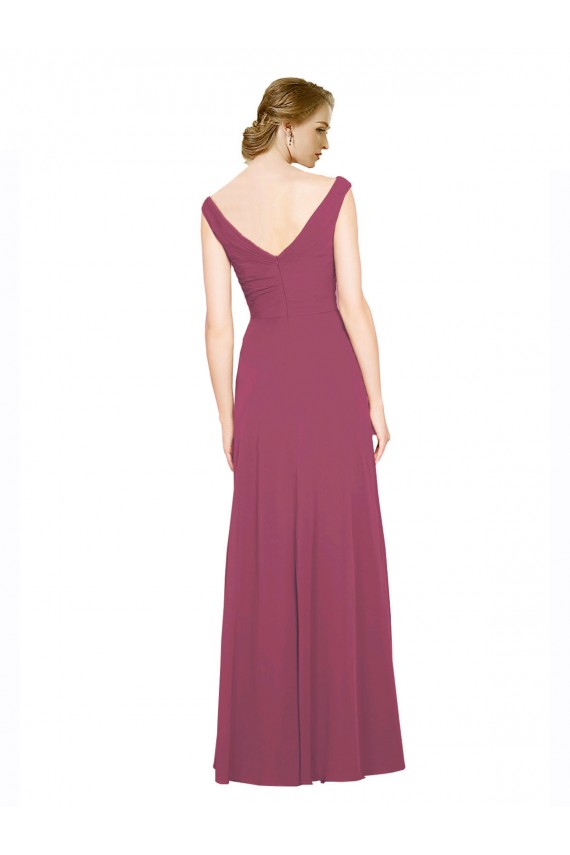 Outlet Taupe Trapèze Col V Mousseline Longue Robes demoiselle d'honneur