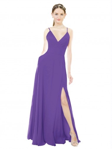 Outlet Trapèze Bretelles spaghetti Col V Mousseline Longue Robes demoiselle d'honneur