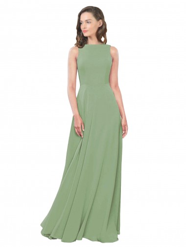 Outlet Trapèze Col Carré Col Haut Mousseline Longue Robes demoiselle d'honneur