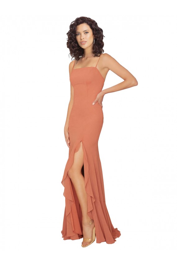 Outlet Trapèze Col Carré Mousseline Longue Robes demoiselle d'honneur