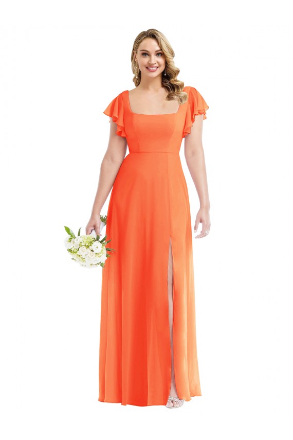 Outlet Trapèze Col Carré Mousseline Longue Robes demoiselle d'honneur