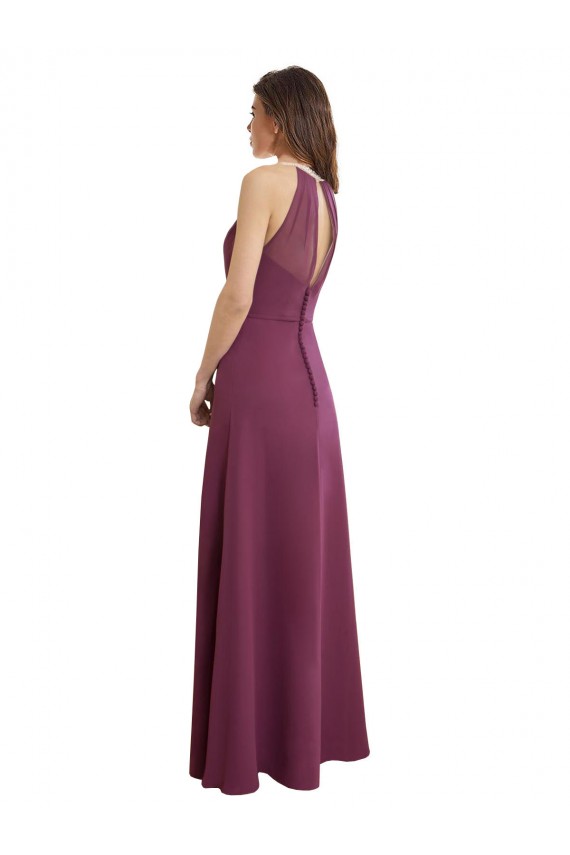 Outlet Trapèze Col Haut Mousseline Longue Robes demoiselle d'honneur
