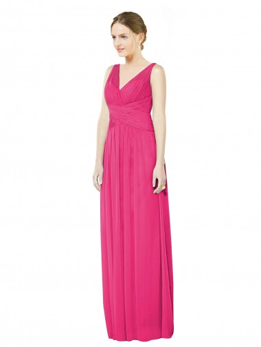 Outlet Trapèze Col V Mousseline Longue Robes demoiselle d'honneur