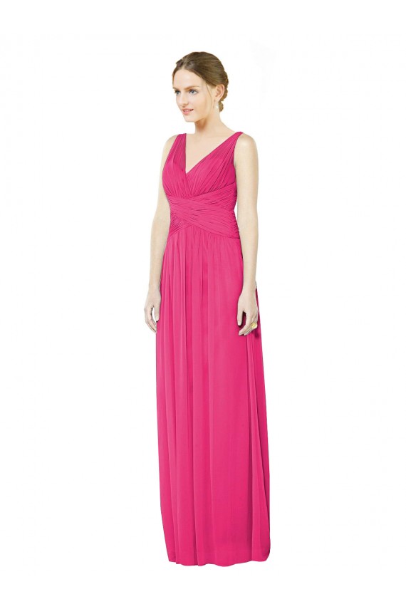 Outlet Trapèze Col V Mousseline Longue Robes demoiselle d'honneur