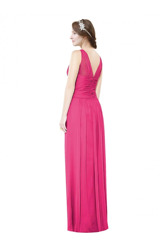 Outlet Trapèze Col V Mousseline Longue Robes demoiselle d'honneur