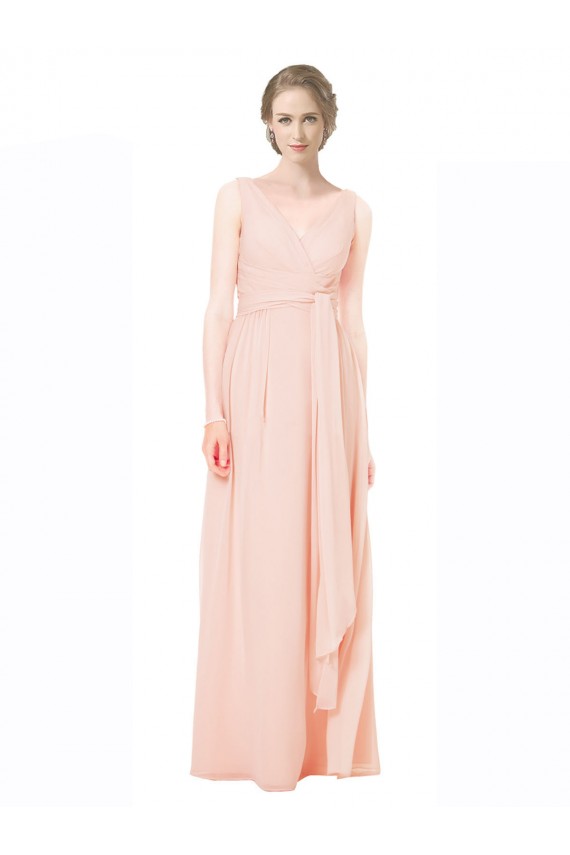 Outlet Trapèze Col V Mousseline Longue Robes demoiselle d'honneur