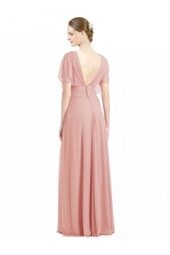 Outlet Trapèze Col V Mousseline Longue Robes demoiselle d'honneur