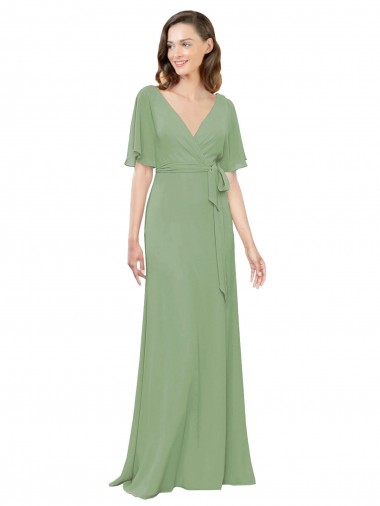Outlet Trapèze Col V Mousseline Longue Robes demoiselle d'honneur