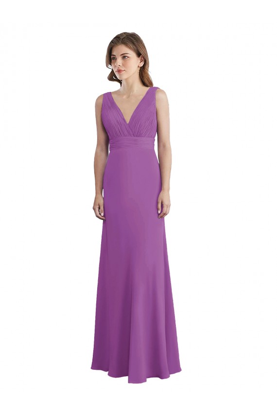 Outlet Trapèze Col V Mousseline Longue Robes demoiselle d'honneur