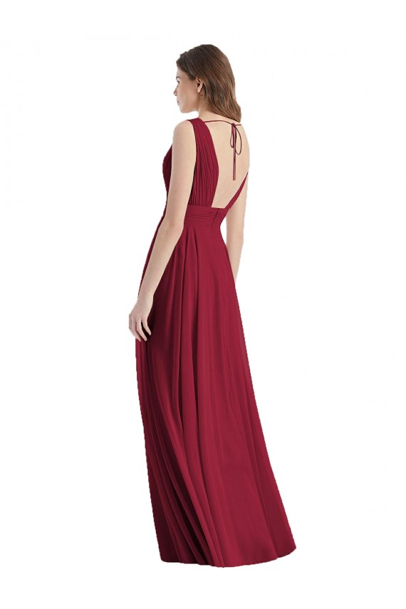 Outlet Trapèze Col V Mousseline Longue Robes demoiselle d'honneur