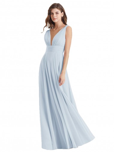 Outlet Trapèze Col V Mousseline Longue Robes demoiselle d'honneur