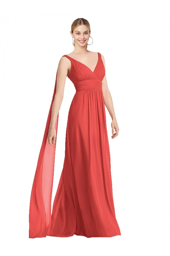 Outlet Trapèze Col V Mousseline Longue Robes demoiselle d'honneur